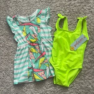 Lime Green girls Cat & Jack swimsuit + Coverup